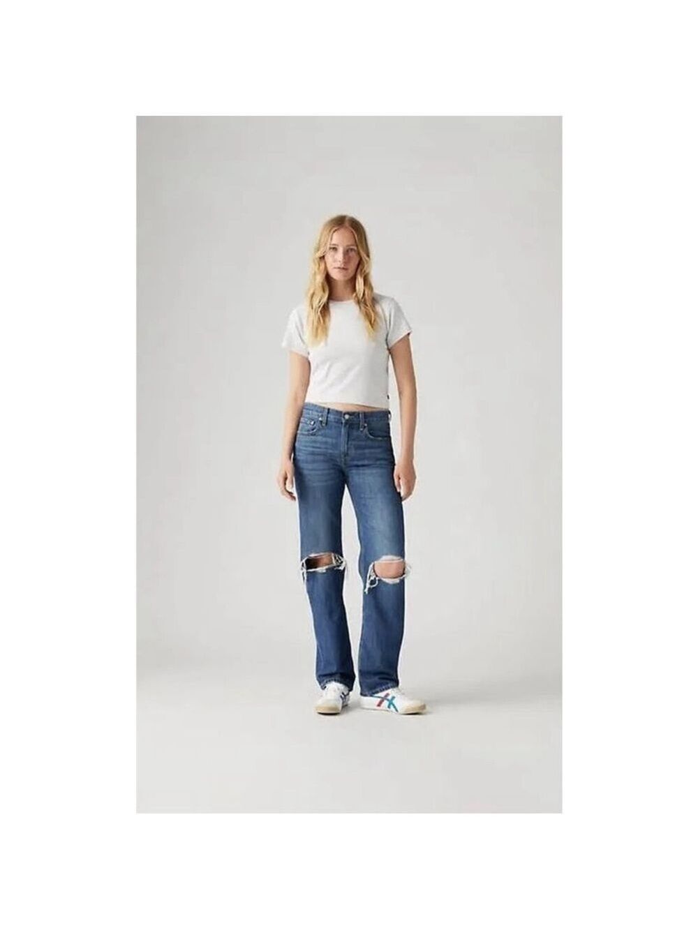 Levi's Low Pro Straight Mid-rise Jeans Size 31 Blue Distressed